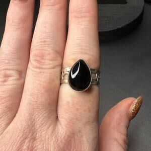 Sterling Silver Black Onyx Ring Genuine Black Onyx Ring Size 8